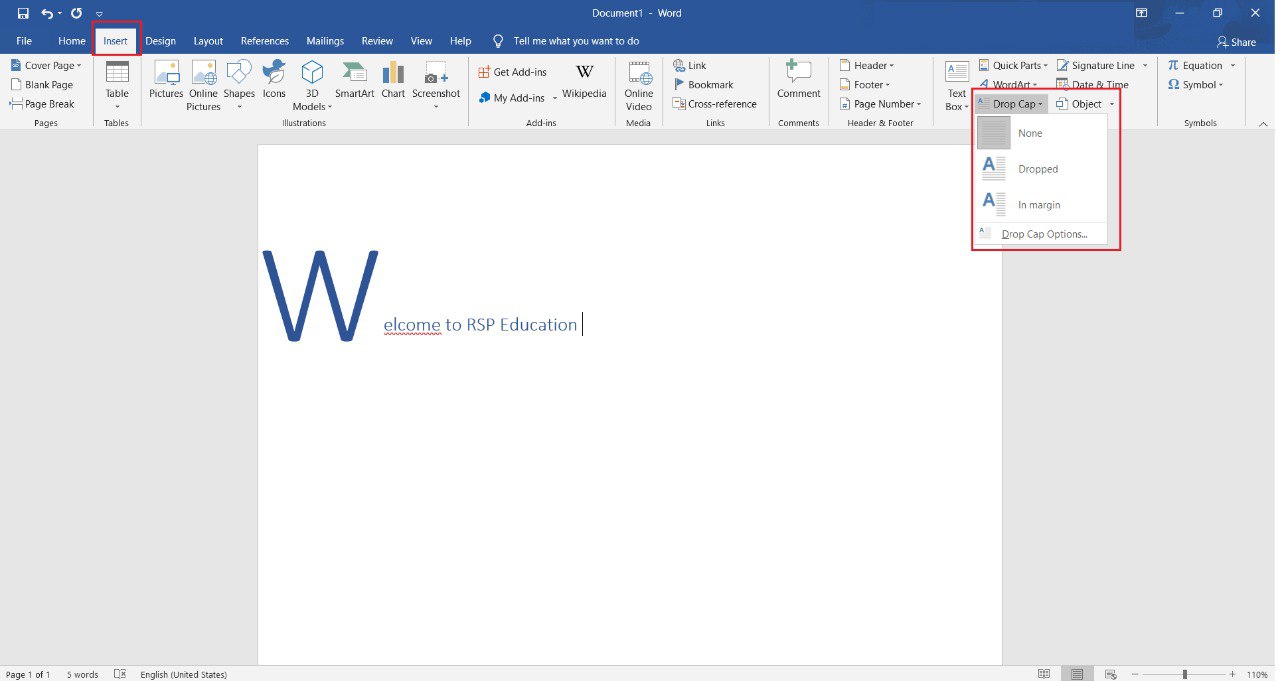 Drop Cap in MS Word Drop Cap in MS Word