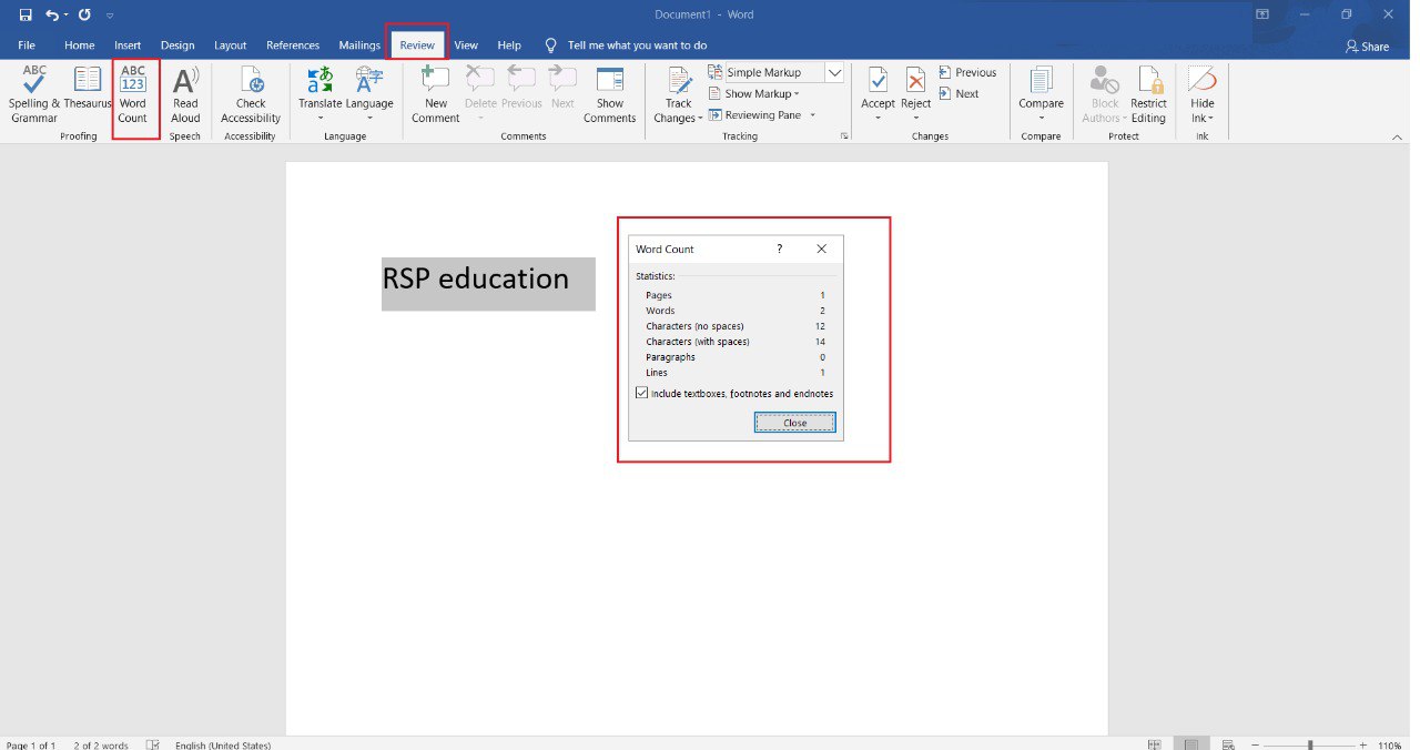 Word Count in Microsoft Word Word Count in Microsoft Word