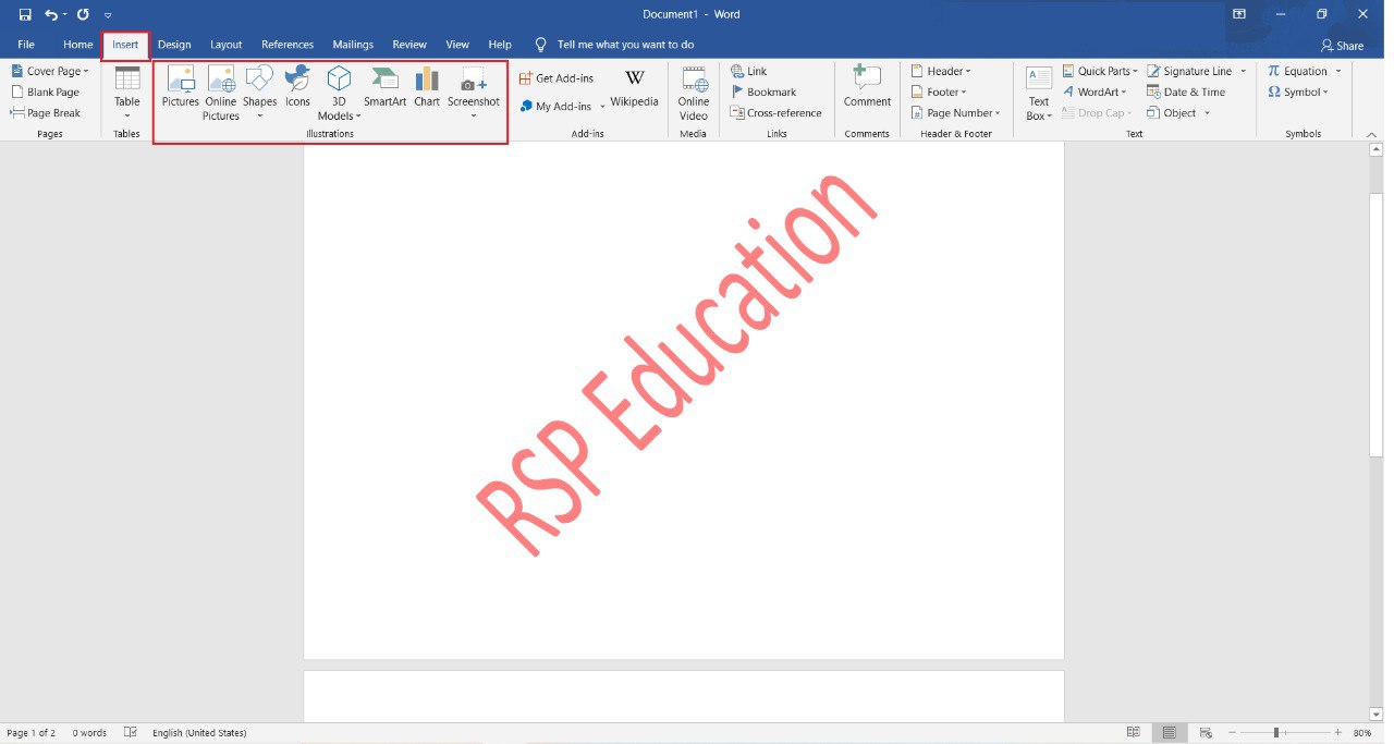 Inserting objects in microsoft word